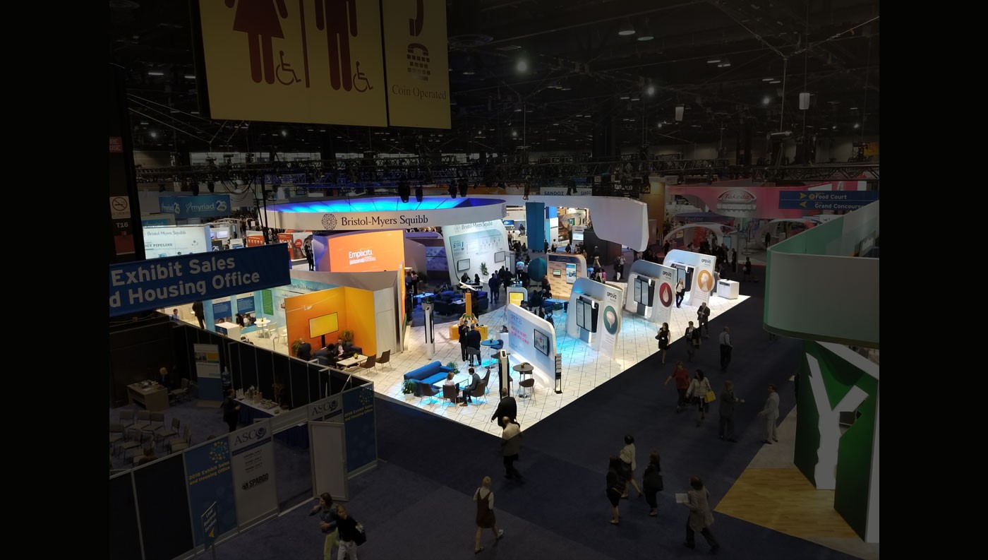 Overhead view of BMS ASCO conference booth