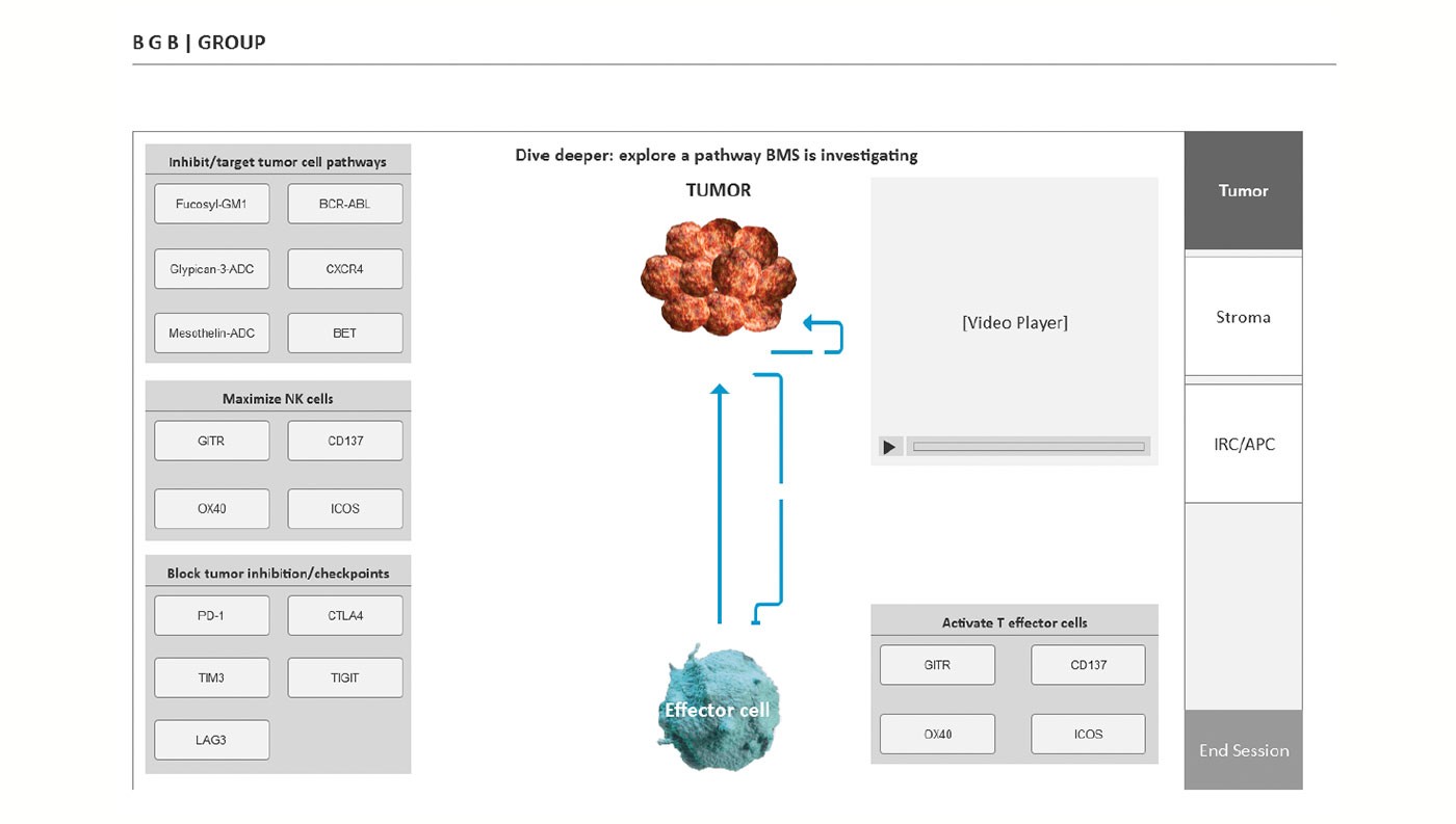 Interactive content screen wireframe — Tumor pathway